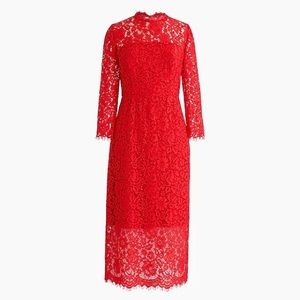 NWT J Crew Long-Sleeve Lace Sheath Dress Red Sz 12 Retail $248